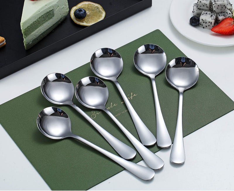 Kyraton 6-Piece Stainless Steel Round Soup Spoons - Dinner & Table Spoons, Silverware Set, Dishwasher Safe - Image 2
